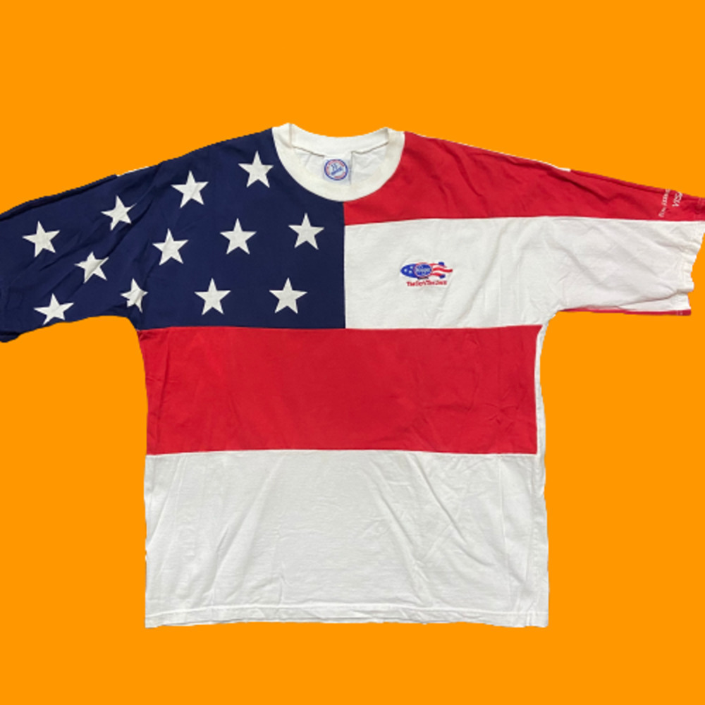 Kroger Vintage American Flag AOP T-Shirt Red White Blue Men's Size XL